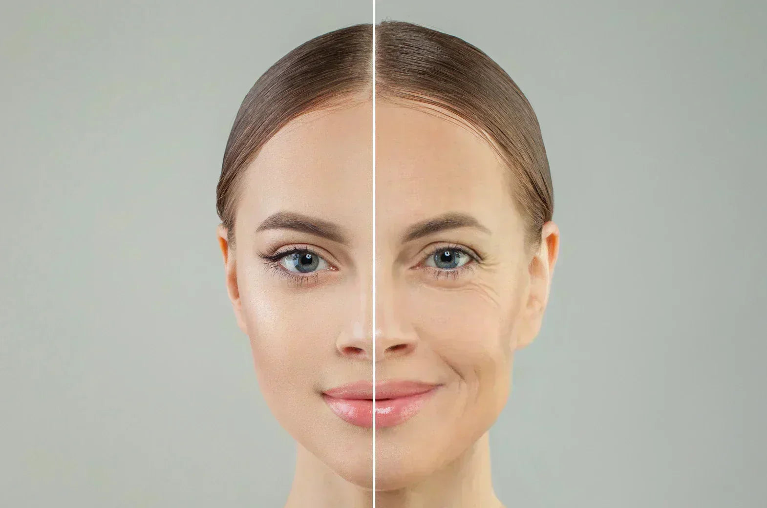 Confident woman with youthful, glowing skin following healthy anti-aging skincare and wellness routine