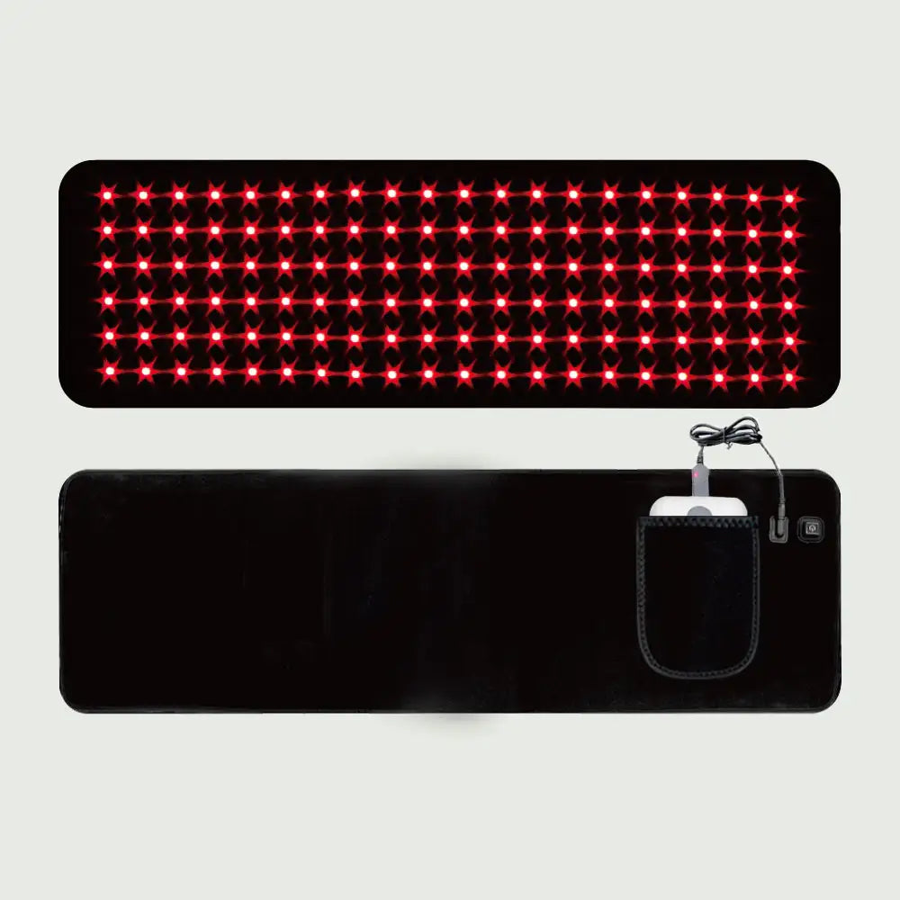 Full view of the re-nū 120 LED Red Light Therapy Belt, showcasing its flexible design and built-in red and near-infrared LED grid for skin and muscle rejuvenation.