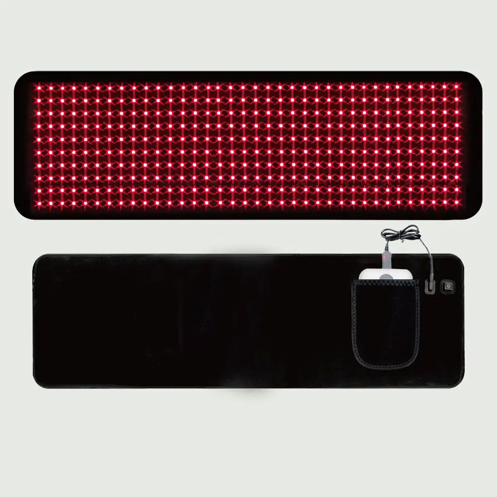 360 LED Red Light Therapy Belt laid flat, showing full LED coverage and flexible strap design for body wrapping