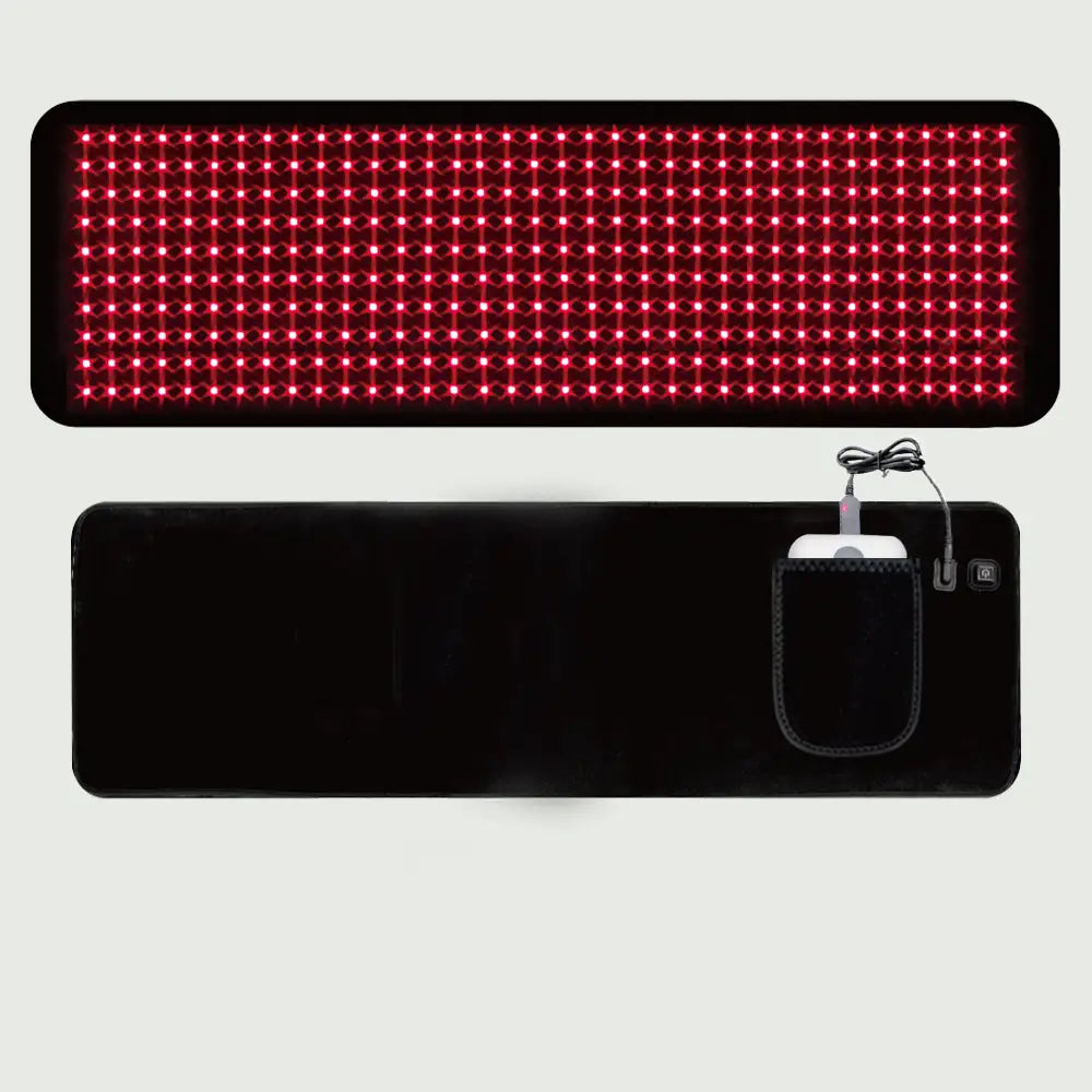 360 LED Red Light Therapy Belt laid flat, showing full LED coverage and flexible strap design for body wrapping