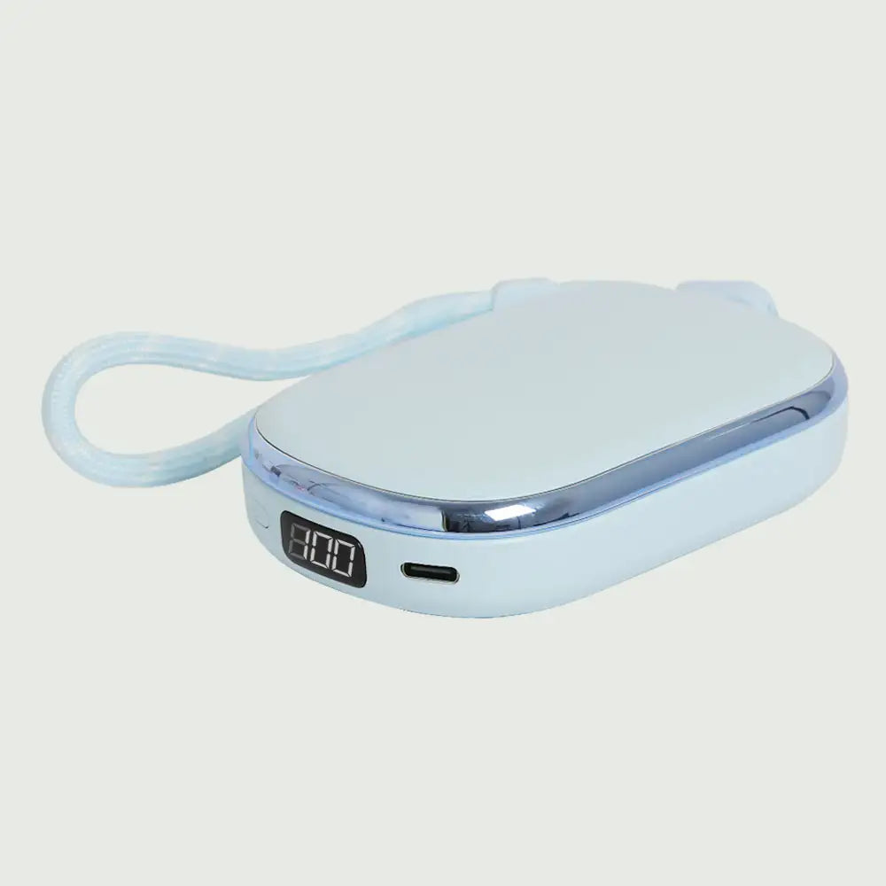 Front view of re-nū 4-in-1 LED Compact Mirror with Power Bank and Hand Warmer, Blue