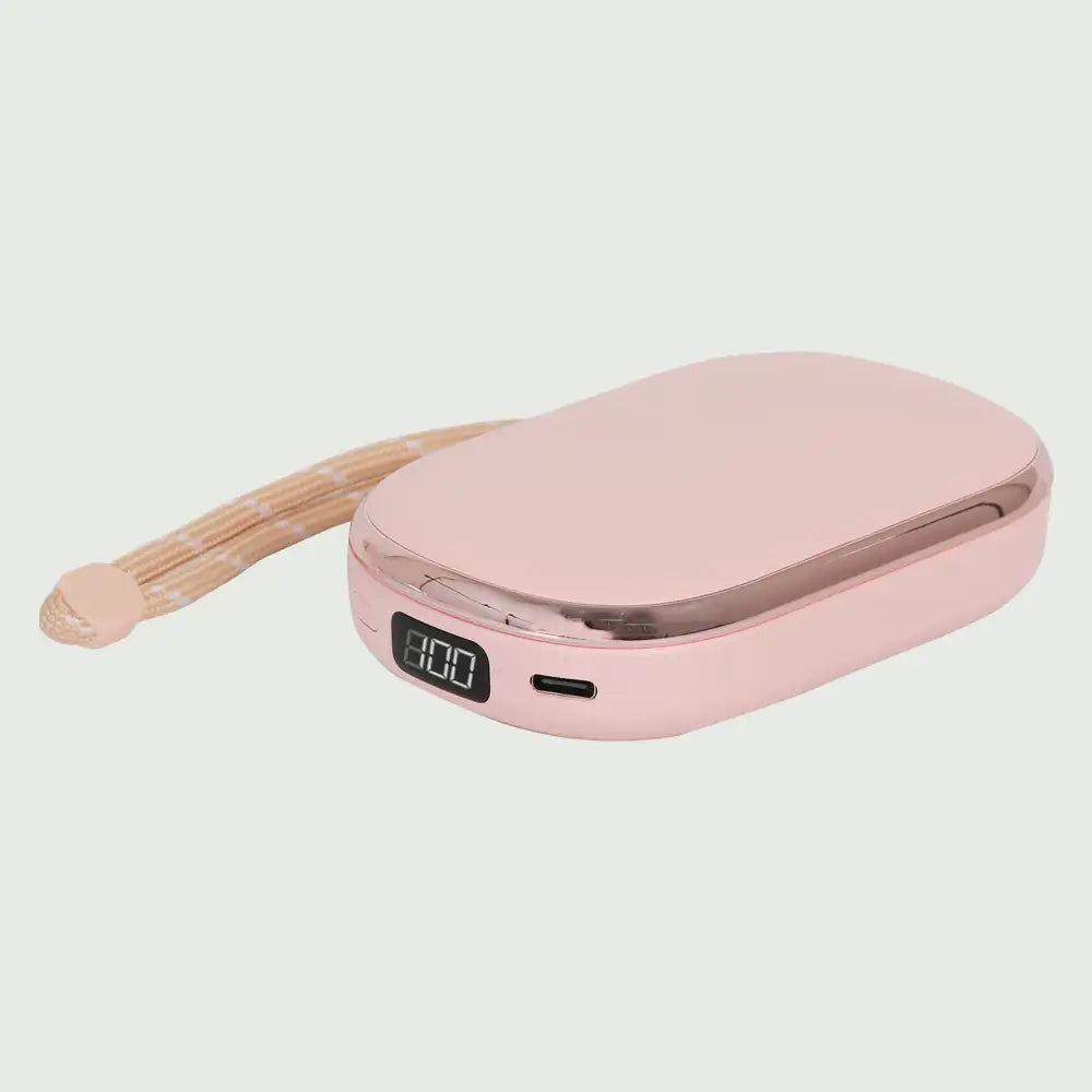 Front view of re-nū 4-in-1 LED Compact Mirror with Power Bank and Hand Warmer, Pink