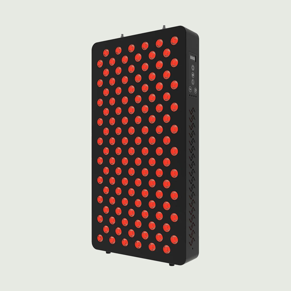 Side view of LED Red Light Therapy Panel Elite - Targeted Relief from re-nū Smart Beauty, designed for targeted relief with a compact, portable design and multiple LED lights for effective treatment