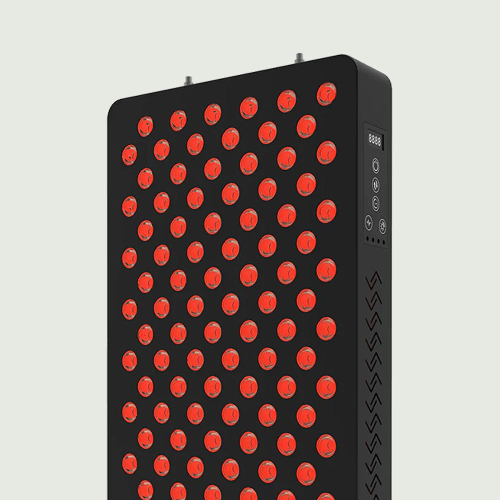 Close-up of 660nm red and 850nm NIR LED bulbs on the LED Red Light Therapy Panel Elite – Targeted Relief for targeted skincare and pain relief