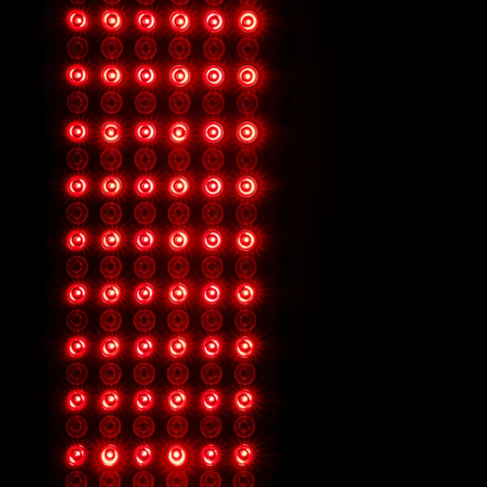 lluminated red and near-infrared LEDs glowing across the inner surface of the therapy belt, showcasing high-density triple-chip light technology for targeted healing.