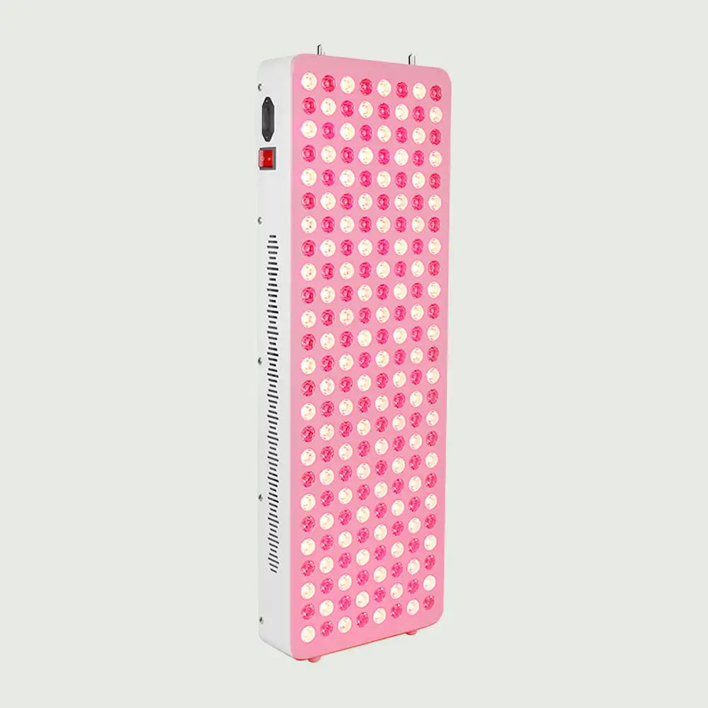 Side view of slim, vertical LED Red Light Therapy Panel Pro with sturdy stand