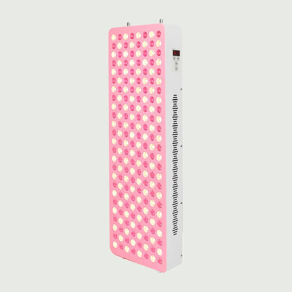 Angled side view of LED Red Light Therapy Panel Pro highlighting sleek design and LED placement