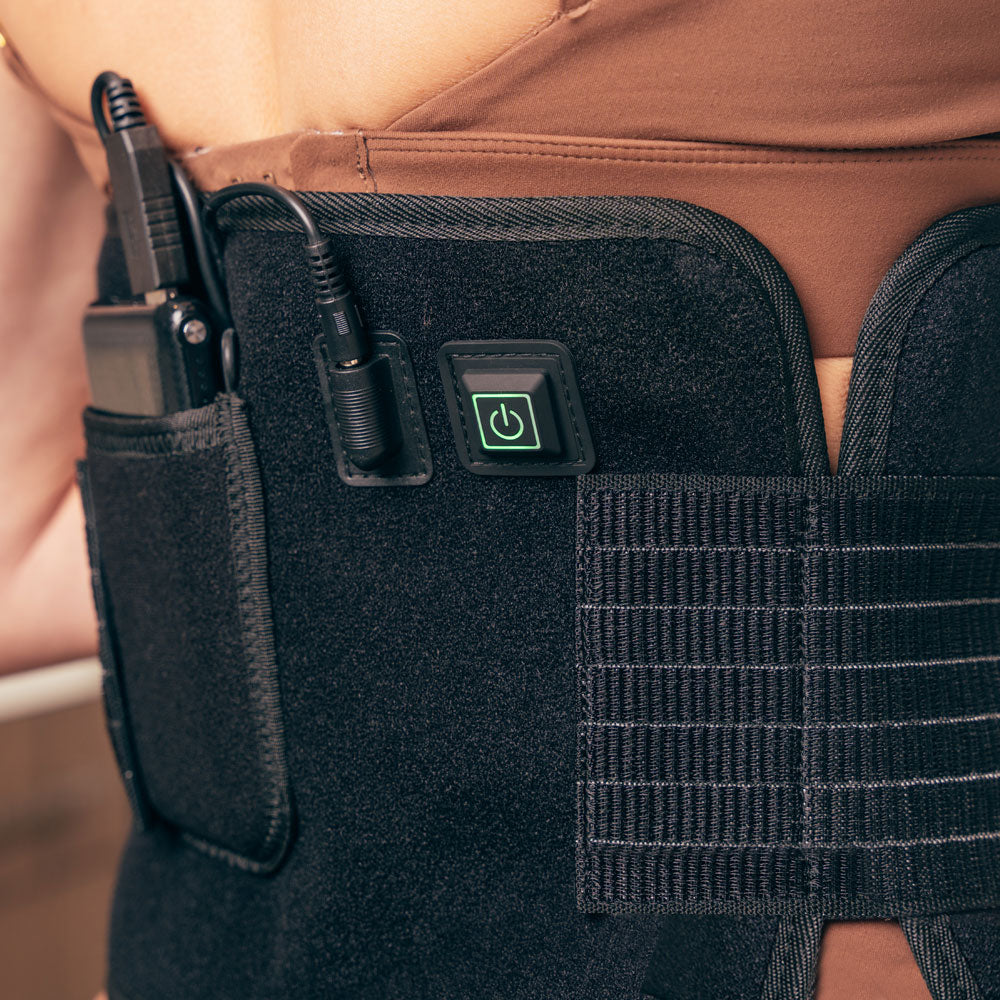 Close-up zoom of 240 LED Red Light Therapy Belt on belly area, highlighting triple-chip LED grid and ergonomic design for targeted skin and muscle therapy