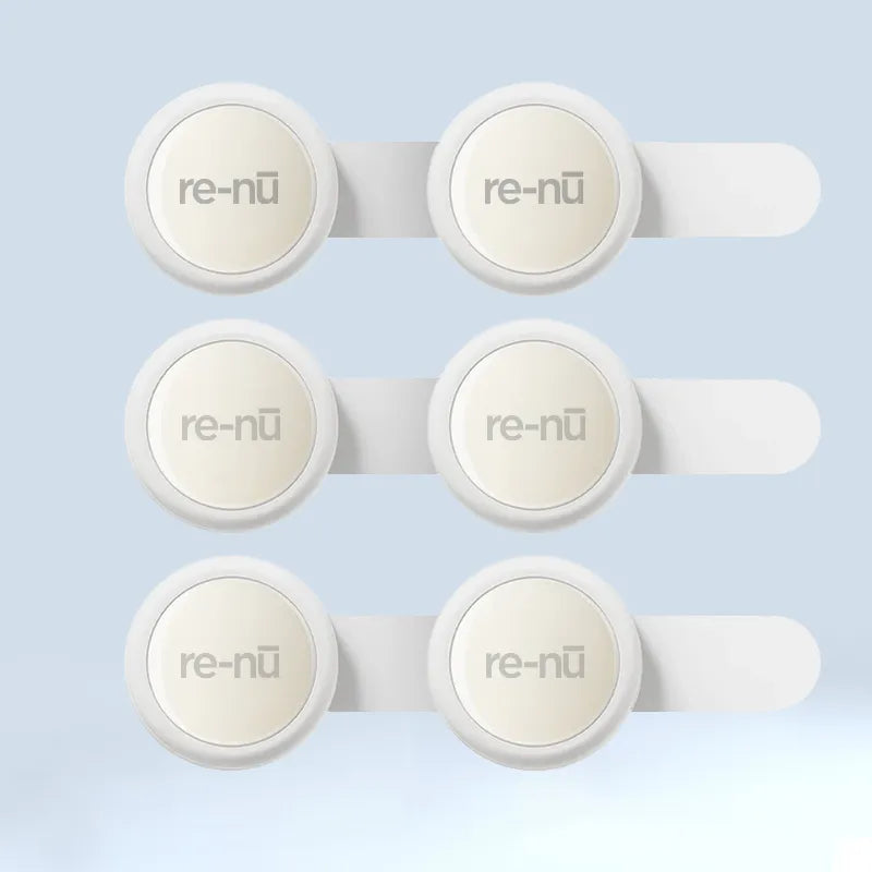 Set of six re-nū LED acne spot treatment patches designed for targeted light therapy use with LED face masks.