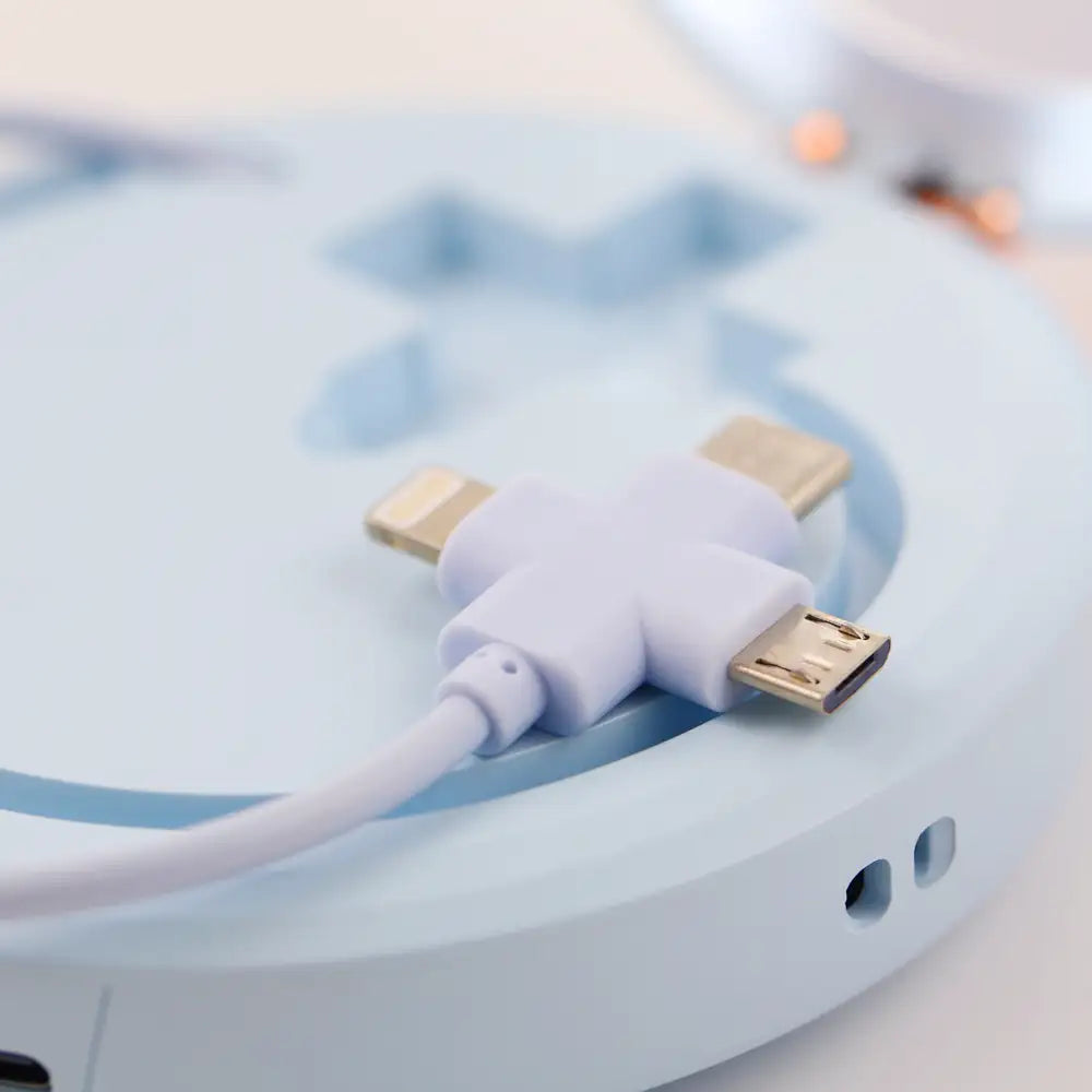 3-in-1 charging cable included with the re-nū LED Mirror + Power Bank