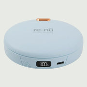 Blue re-nū LED Mirror + Power Bank with Digital Display shown closed on a flat surface.