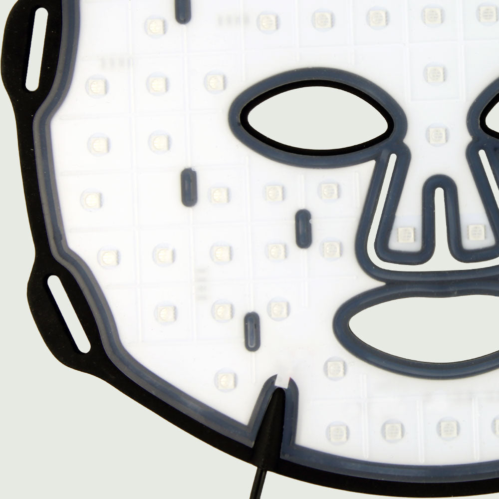 Extreme close-up of inside view of Multi-Color Light Therapy Mask – Advanced Skincare LED Therapy showing LED bulbs and silicone surface