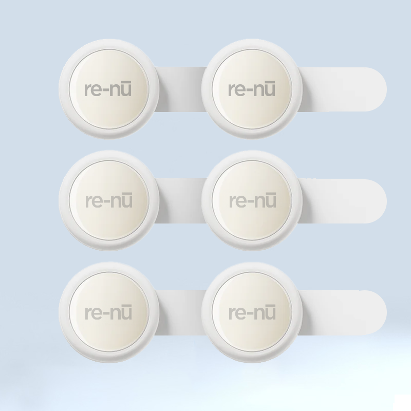 Four buttons labeled "re-nu" designed for use with Mask LED Light Therapy equipment.