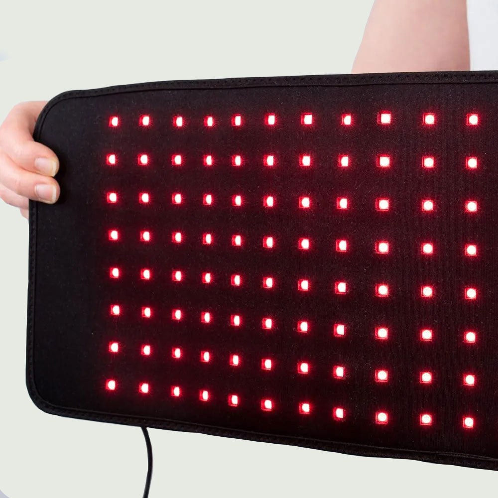 Side view of the 240 LED Red Light Therapy Belt to Promote Skin Health & Muscle Recovery with visible triple-chip LED grid and ergonomic build.