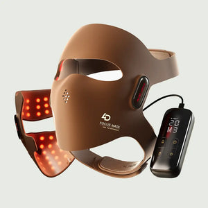 The world's first 4D Laser Light Therapy Mask with control device, featuring a laser array and illuminated re-nū logo.