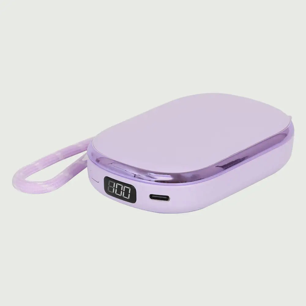 Front view of re-nū 4-in-1 LED Compact Mirror with Power Bank and Hand Warmer, Purple