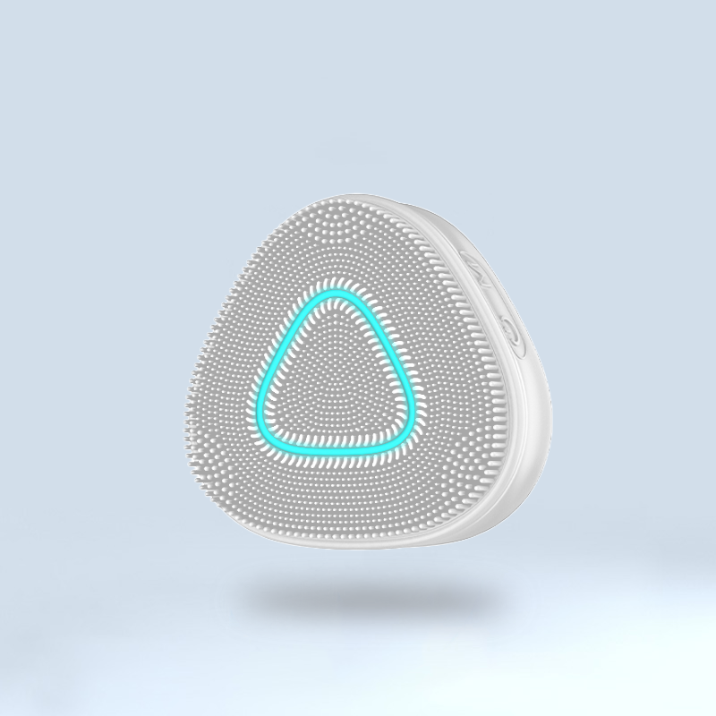 A triangular device illuminated in white and blue, designed for Mask LED Light Therapy treatment.