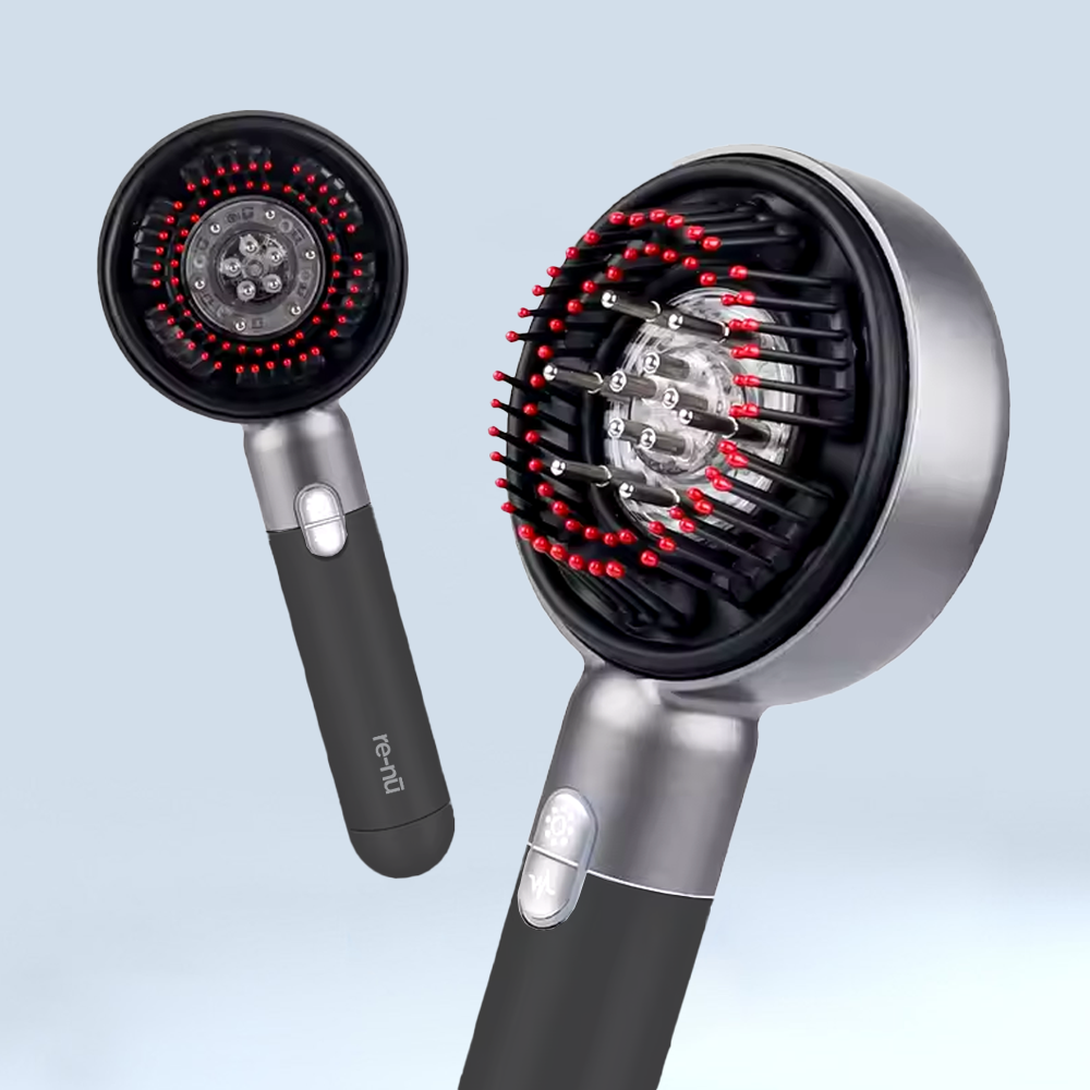 Two hair dryers featuring red LED lights, designed for mask LED light therapy treatment.