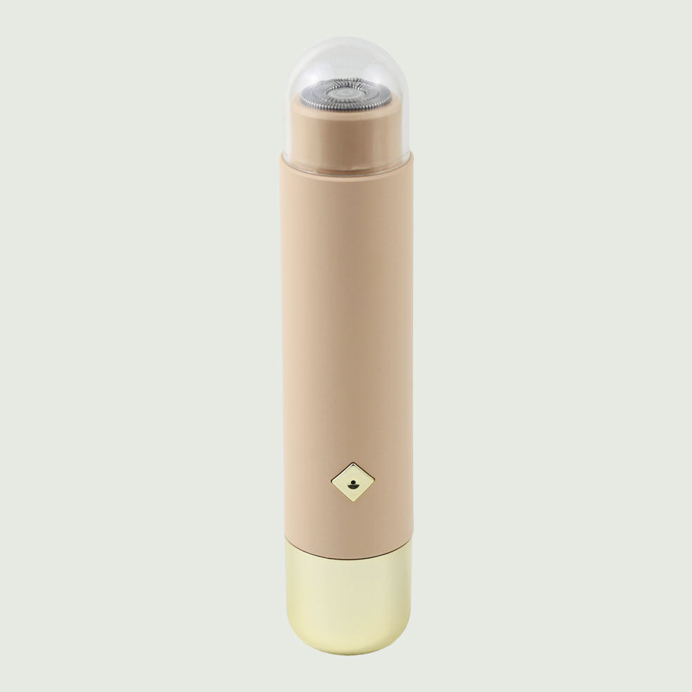 Front image of the Double-Headed Personal Grooming Trimmer, highlighting it's sleek design and hypoallergenic floating shaving head.