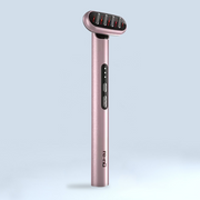 A pink electric razor featuring a black handle, designed for precision grooming and enhanced with Mask LED Light Therapy.