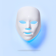 A white mask featuring blue LED lights, designed for light therapy treatments on the skin.