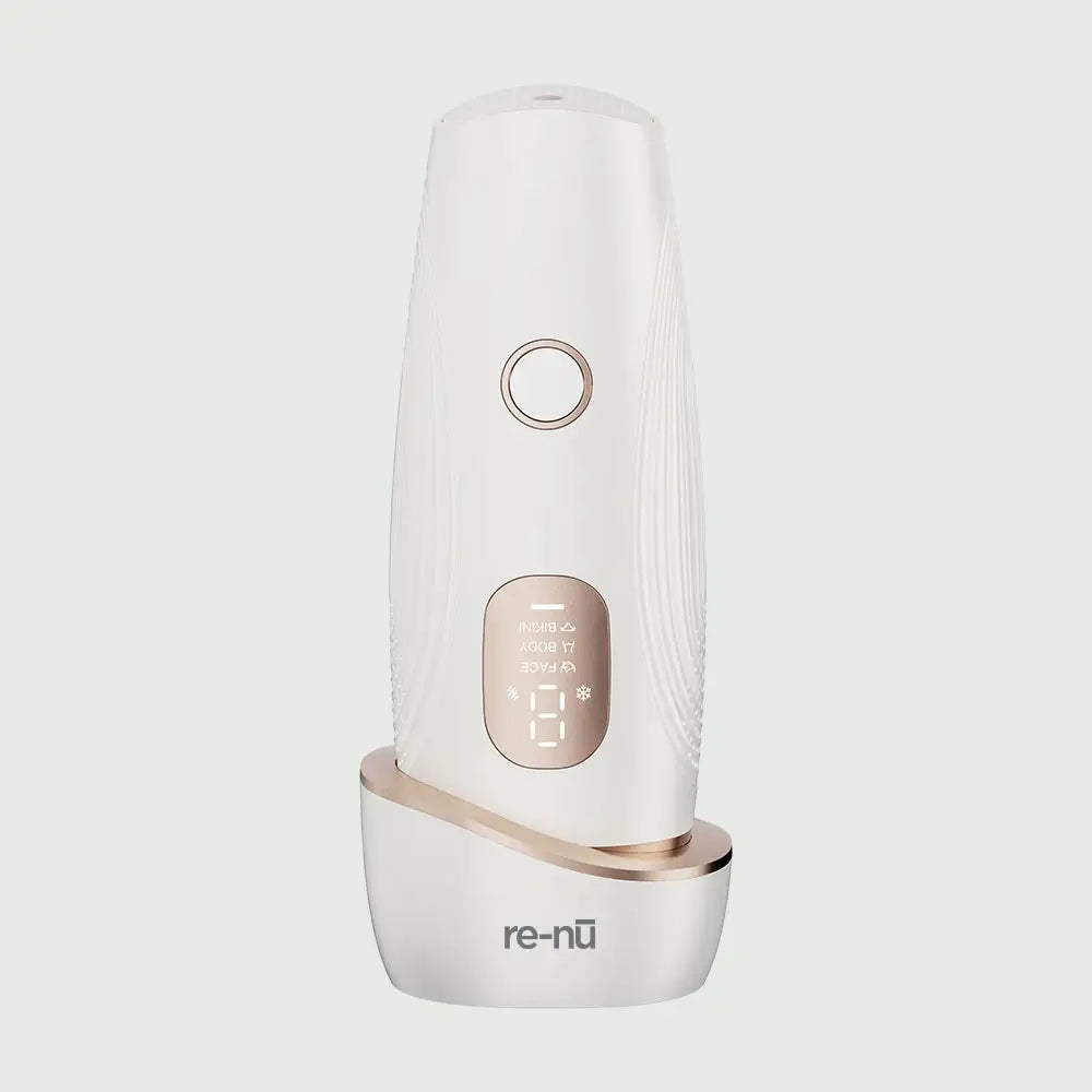 Front view of IPL Hair Removal Device with Ice Cooling Tech ,  Pain-Free Hair Removal at Home showing sleek ergonomic design
