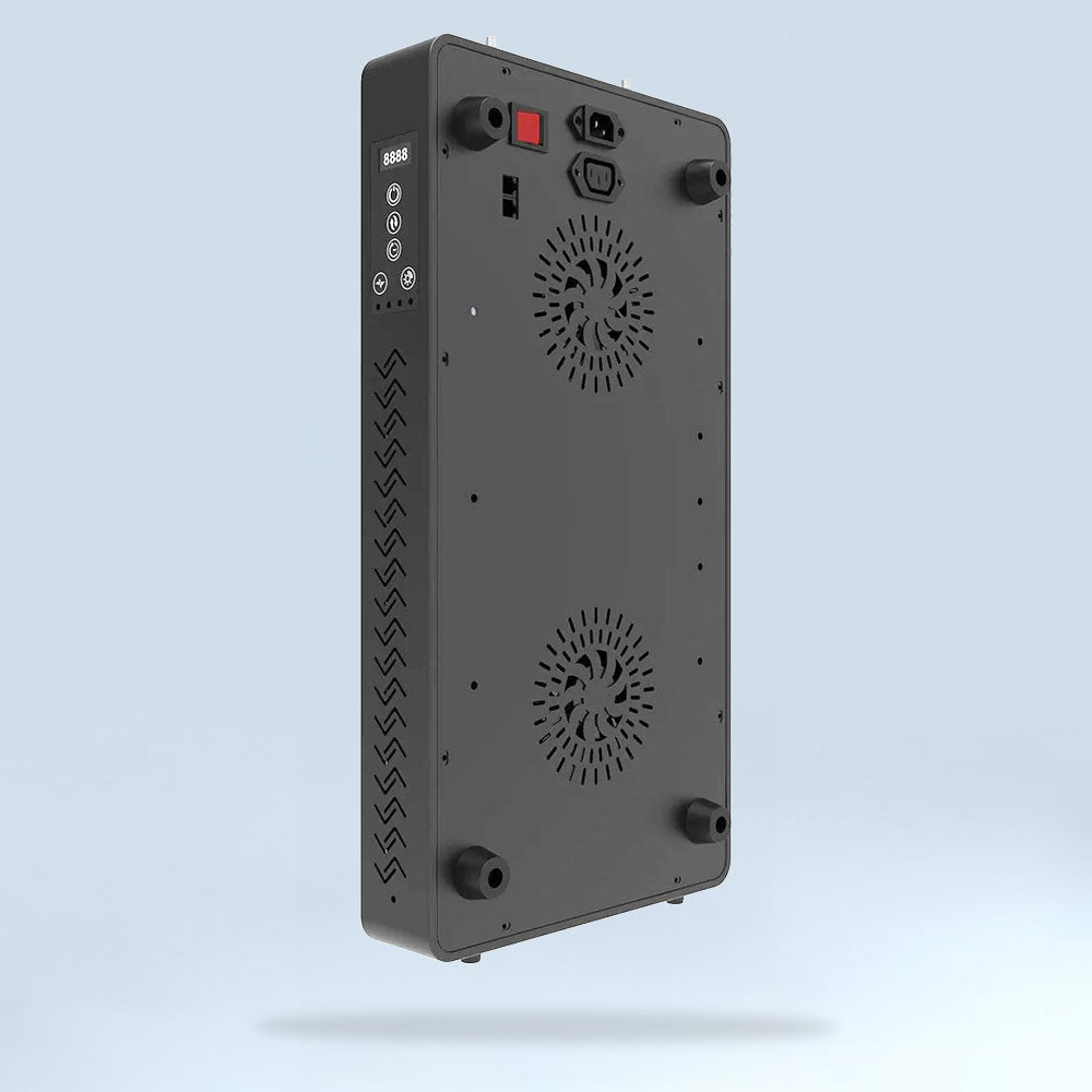 Back view of LED Red Light Therapy Panel Elite,  vents and mounting slot for stable positioning