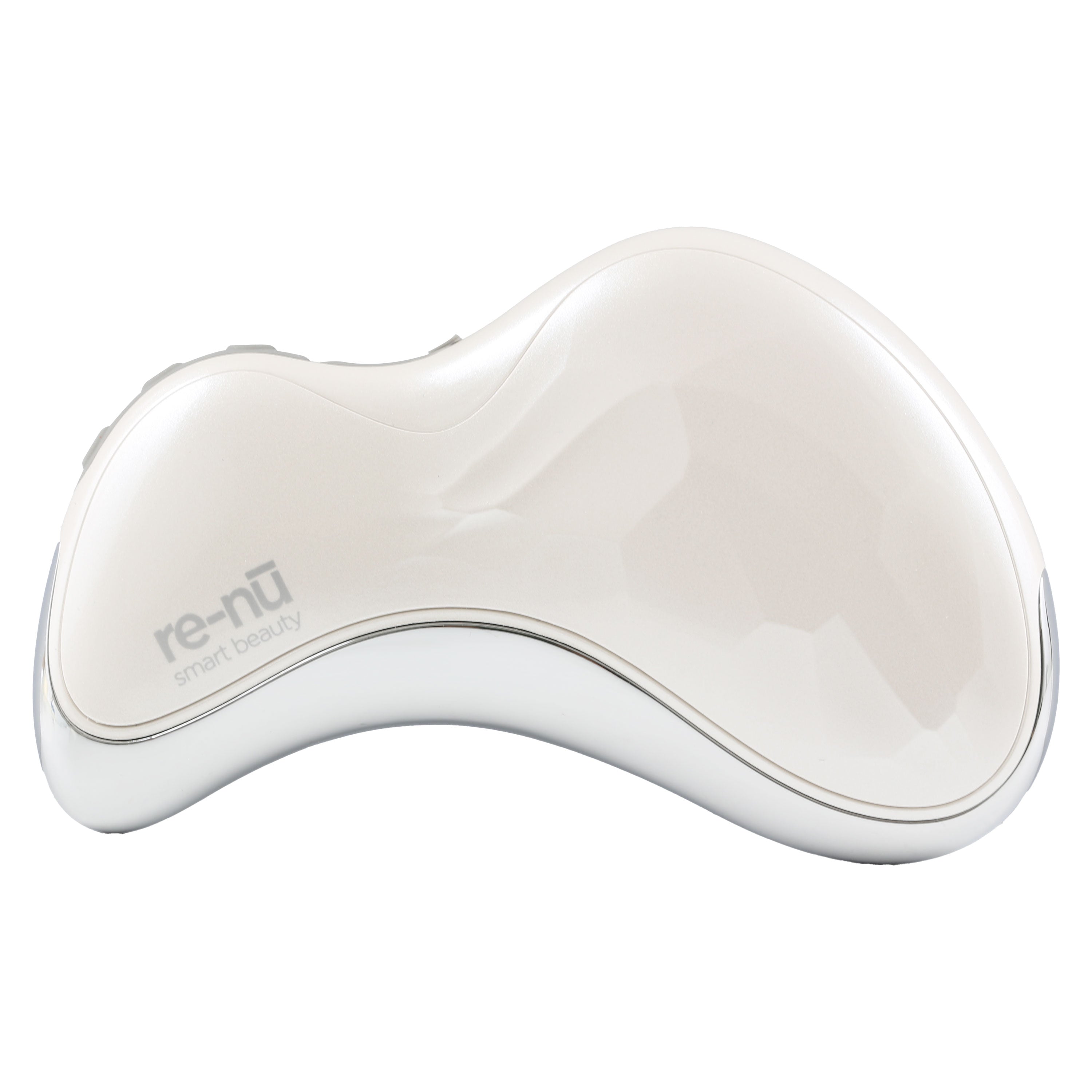 Flat view of the Heated Sonic Gua Sha Facial Massager, showing the smooth surface, V-shaped contour edge, and compact handheld design.