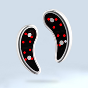 A pair of red and black ear plugs designed for use with Mask LED Light Therapy equipment.