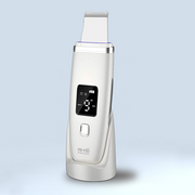 A white electric toothbrush featuring a timer and an LED light therapy mask for enhanced oral care.