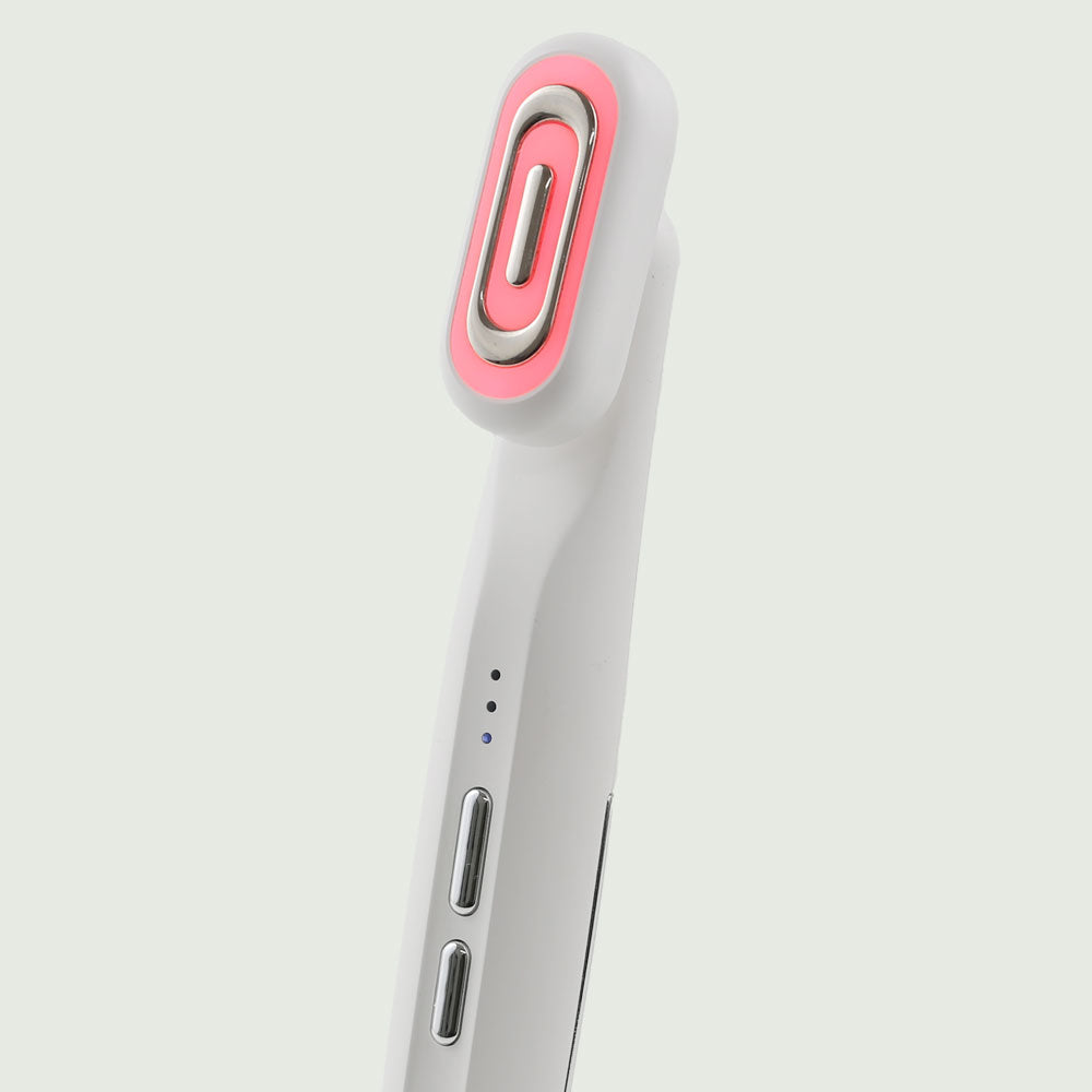 Close-up view of the GlowUp 360° LED light therapy wand, highlighting its multidirectional swivel head, ideal for 360-degree coverage skin treatments.