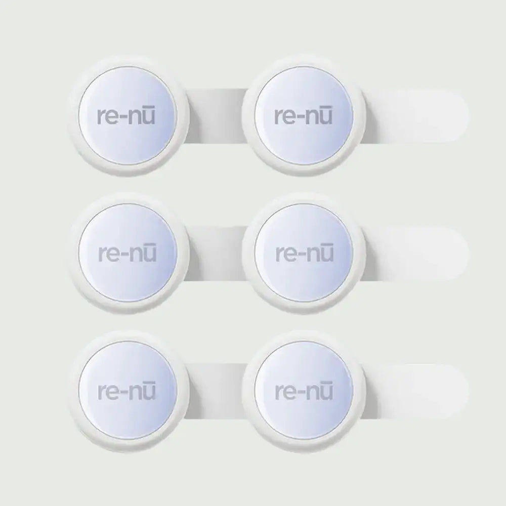 Set of six re-nū LED acne spot treatment patches designed for targeted light therapy use with LED face masks.