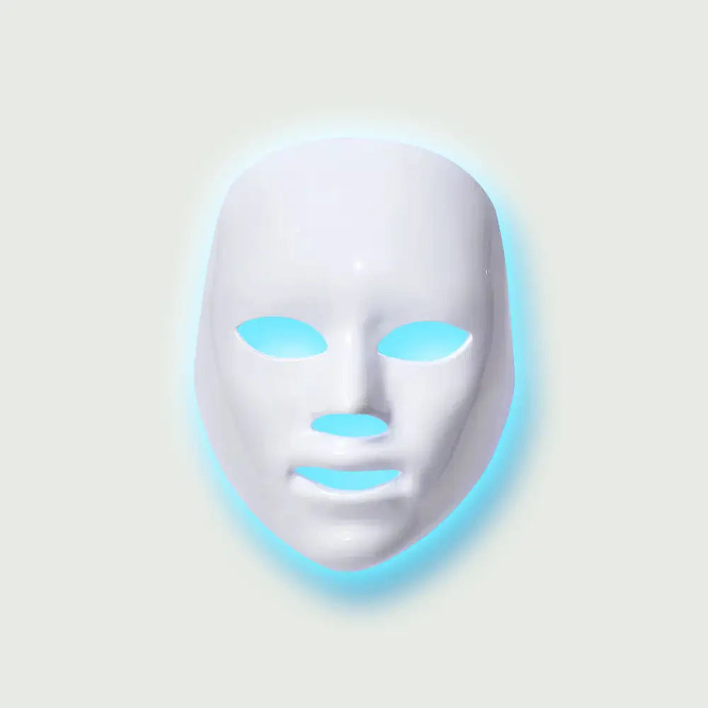  re-nū LED Facial 8 Color Light Therapy Mask, showing its sleek, wearable design and full-face coverage.