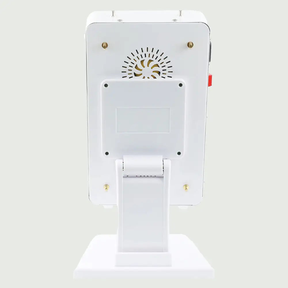 Back view of the Red Light Therapy Panel Pro on its adjustable stand, showing the cooling fans and stand base.