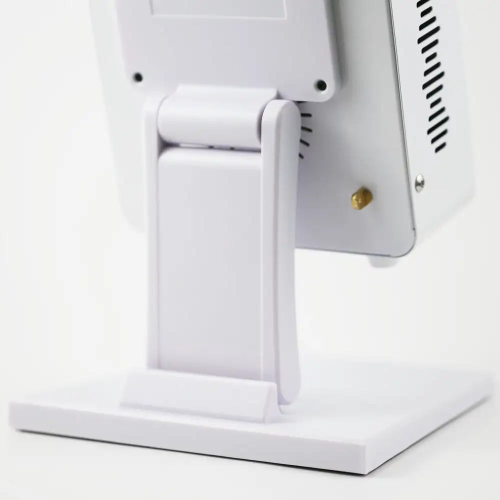 Closeup view of the Red Light Therapy Panel Pro on its adjustable stand, showing the cooling fans and stand base.