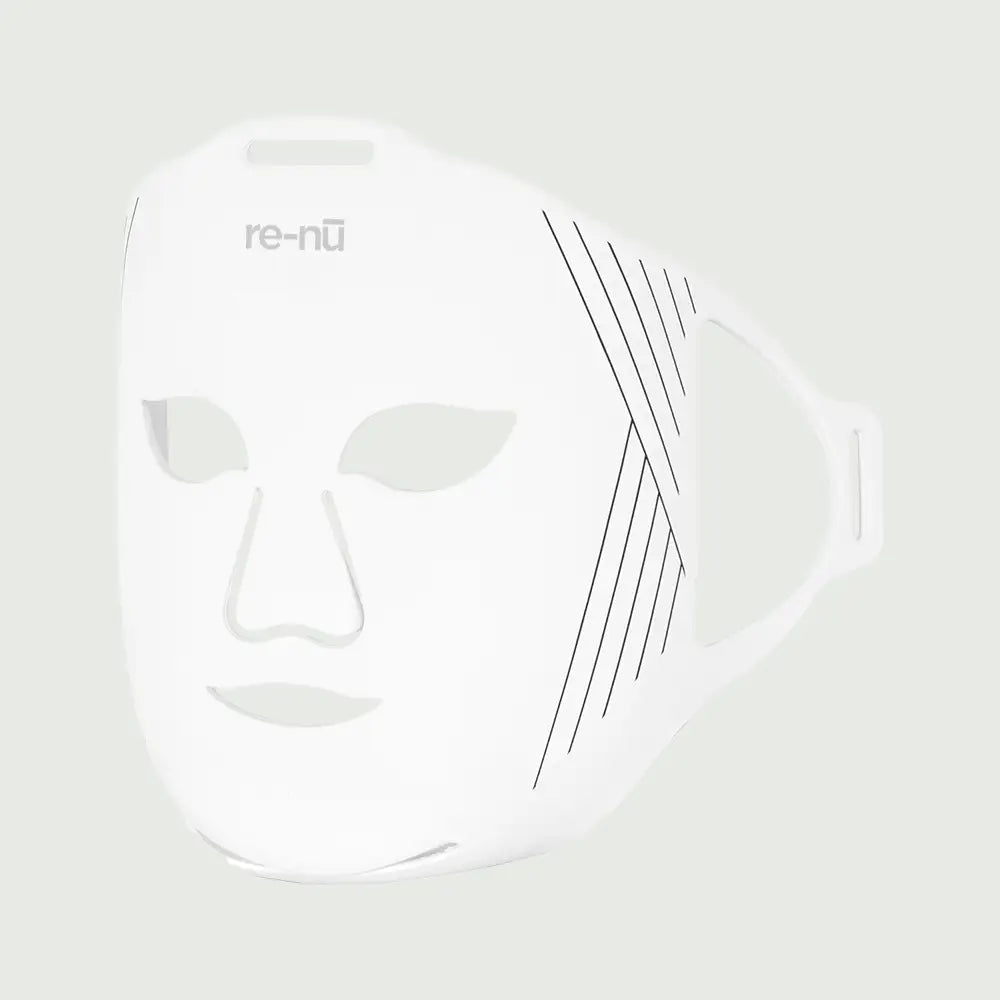 Left-side angle of the re-nū Liquid Silicone LED Mask showing ergonomic curvature