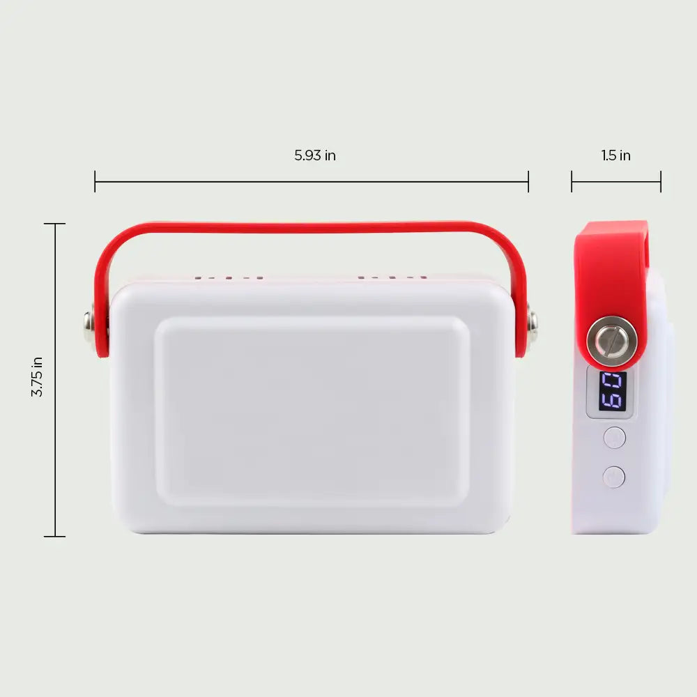 Mini LED Red Light Panel size comparison infographic with product dimensions