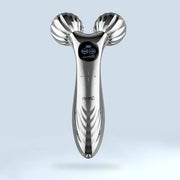 Vibrating EMS Massage Roller featuring dual V-shaped rollers and sleek ergonomic handle, designed for facial and body sculpting.