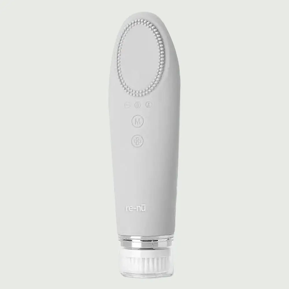 Silicone Facial Cleansing Brush with soft-touch bristles, massage beads, and power button