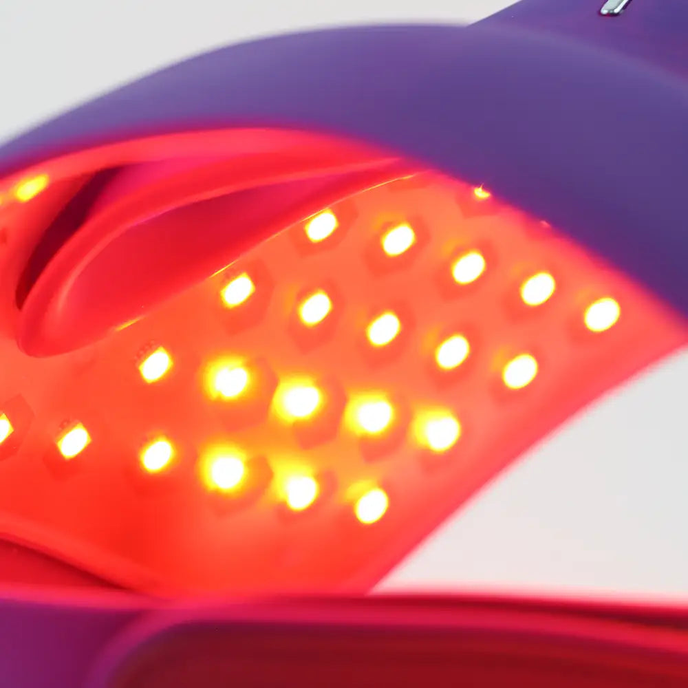 Inside view of re-nū LED mask displaying evenly spaced red and near-infrared diodes