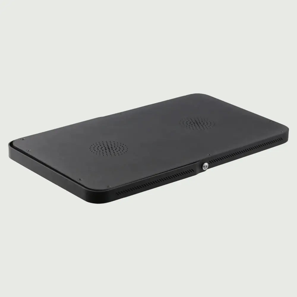 Flat view of the back of the LED Red Light Therapy Panel Elite – UltraThin, showcasing its slim, modern design with side stand and dual fan cooling technology.